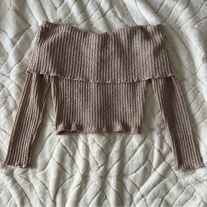 May Pink Off-the-Shoulder Cropped Sweater